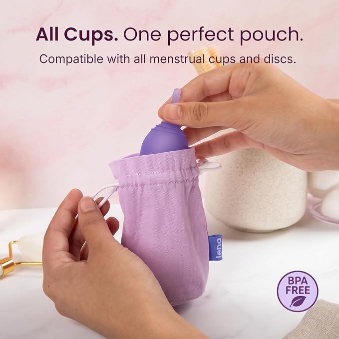 Lena Menstrual Cup Storage Bag - 100% Cotton Drawstring Pouch for Menstrual Cups, Period Cup Carrying Case, Breathable Cup Holder Bag for Travel and Storage, Disc Container, Light Purple