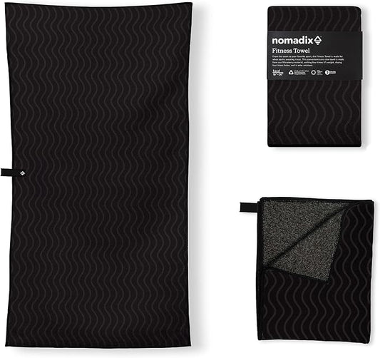 Nomadix Fitness Towel- Microterry Quick-Dry Gym & Yoga Sweat Towel, Odor-Resistant, Ultra Absorbent, Sand & Pet Hair-Resistant, Recycled Material, 30″×16″- Regenerative Black