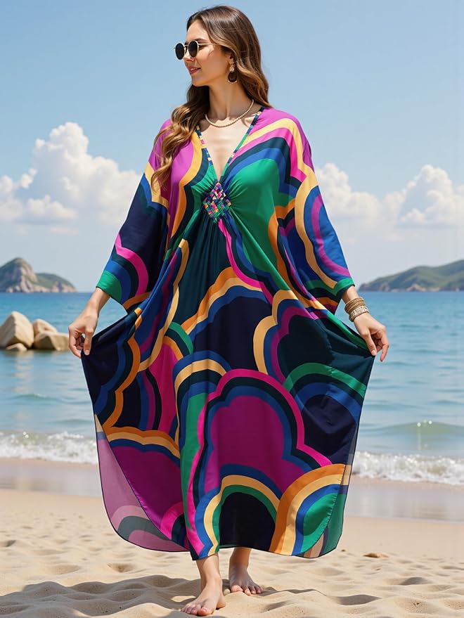 Mumu Dresses for Women Plus Size, Bohemian Kaftan Beach Cover Up Long Maxi Nightgown Soft Loungewear