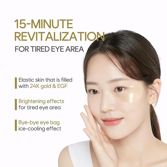 Petitfee Premium Gold & EGF Eye Patch 60pcs (30pairs) - 24k Gold, EGF, Ginseng, Caviar Extract for Nourishing Under Eye, Firming, Smoother Eye Area, Skin Soothing, Rejuvenating