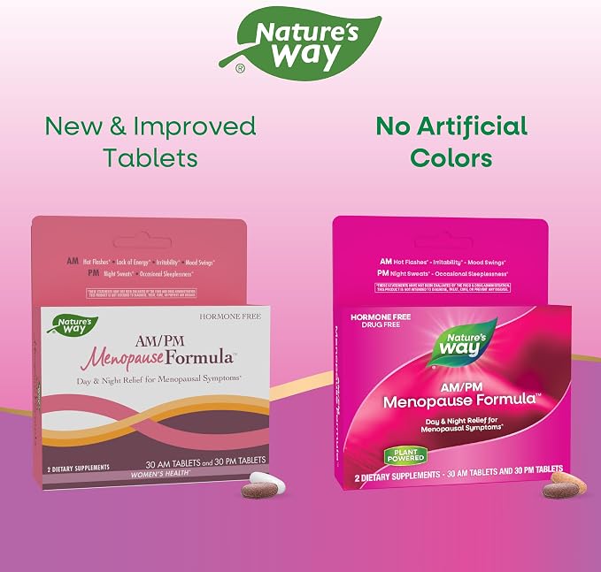 Nature's Way AM/PM Menopause Supplements for Women, Hot Flash Relief*, Night Sweats*, Restful Sleep*, Mood Swings*, Hormone-Free Formulas with Black Cohosh, Theanine, Valerian, 60 Tablets (Pack of 2)