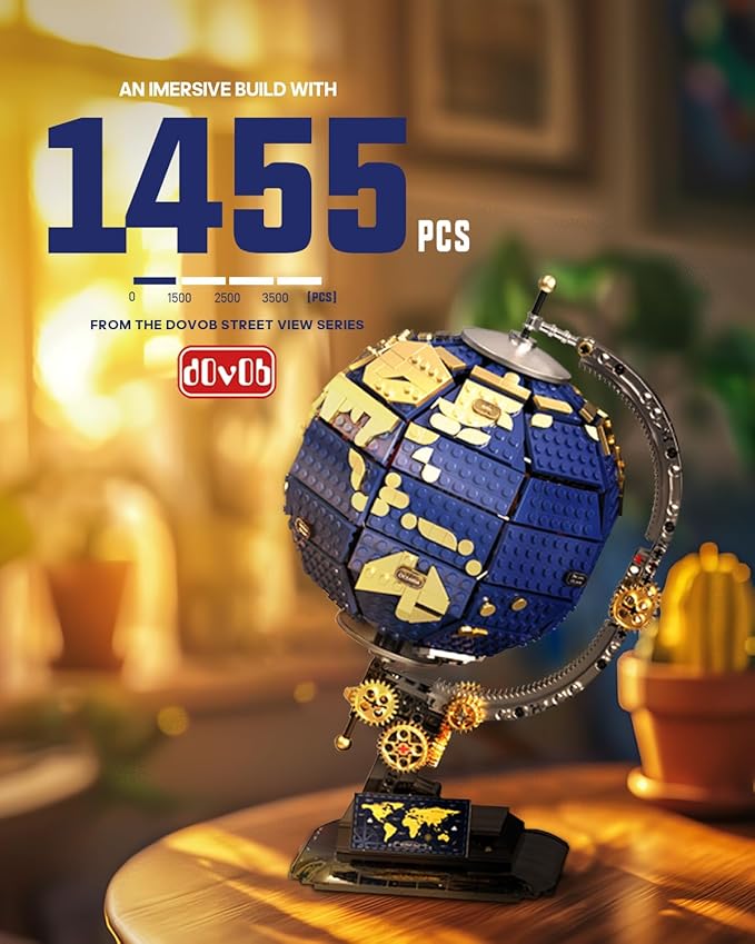 dOvOb Decor Globe Building Blocks Set (1455 PCS), Geographical Science Idea Educational Model Building Toys, as Gift for Kids or Adult