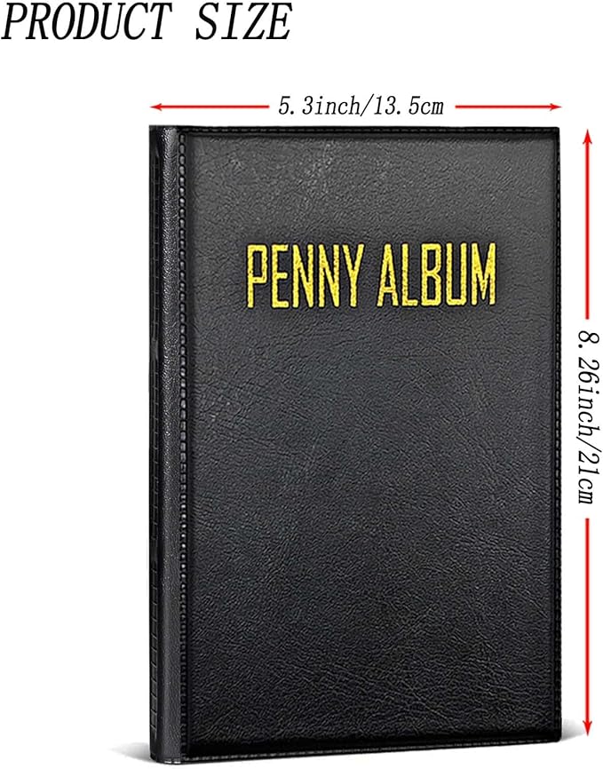 192-Pocket Penny Album, Compact Pressed Penny Collector Book, Durable Black Faux Leather Penny Holder for Travel Collection