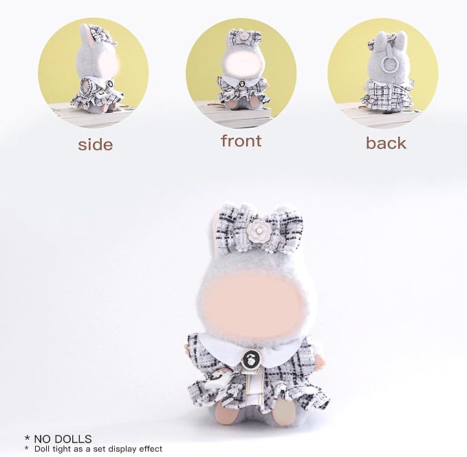 17cm Doll Clothes Set and Accessories Suit,(NO Doll) 3-Piece Set, Outfits for Clothes Set, Dolls Keychain Accessories, Includes Dress, Matching Hair Bow, Bags(White)
