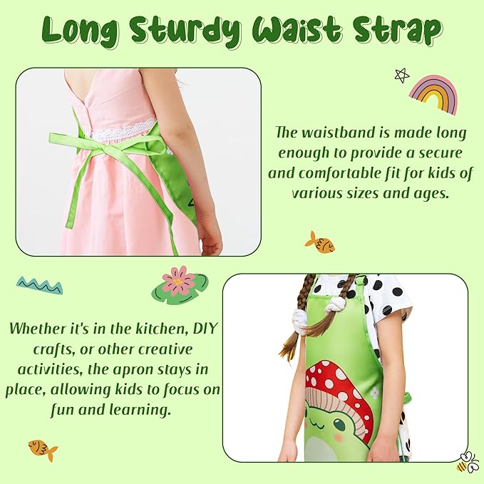 R HORSE Kid Apron and Chef Hat Set - 2Pcs Frog Adjustable Children Kitchen Apron Dress up Role Play Chef Toy Kid Cooking Gift Birthday for Kids Cooking Baking Painting and Training