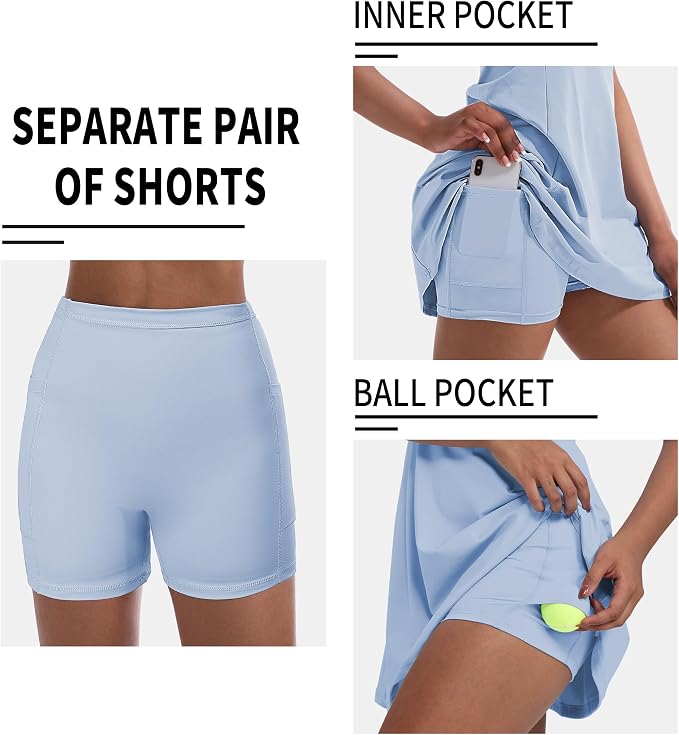 Tennis Dress for Women, Golf Dress with Shorts and Pockets Athletic Dress | Sleeveless Collared Half-Zipper Workout Sport Dress, Stretch Moisture Wicking Fabric, Tennis Golf Outfits