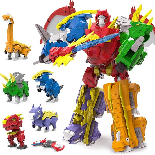 Wenbeier Robot Dinosaur Toy 6-in-1 Transforming Robot Toys Take Apart Toys Including 6 Dinosaur Action Figures with Weapon Deformation for Boys and Girl Ages 6 7 8 9