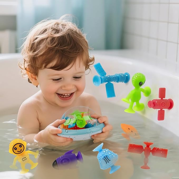 Suction Bath Toys, Bathtub Toys, Sensory Toy, Interesting Space Set with Alien and Space Station, for 3 and up