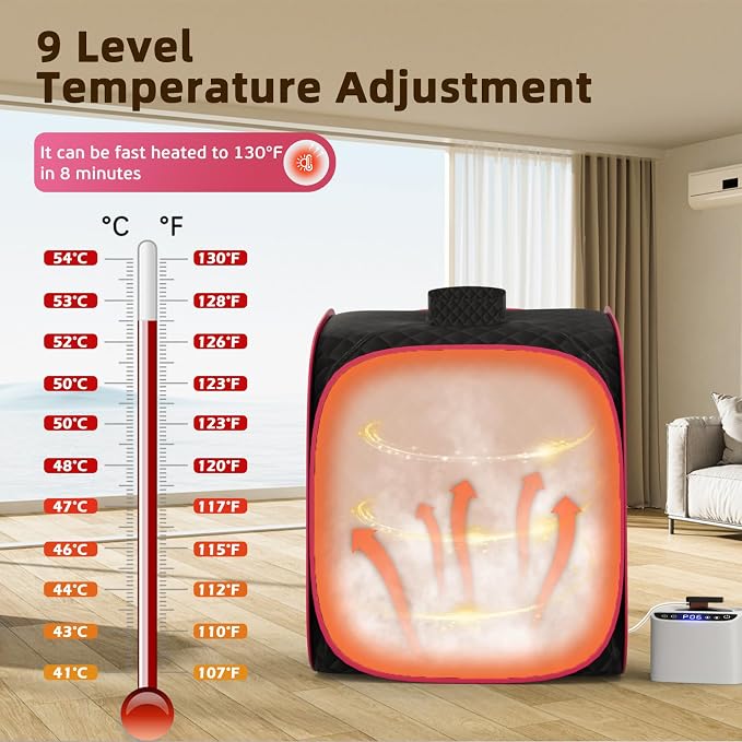 Portable Steam Sauna at Home, 9 Levels Heating, Sauna Tent for Home with Steamer and Folding Chair, Sauna for Relaxation, Detoxification, Spa