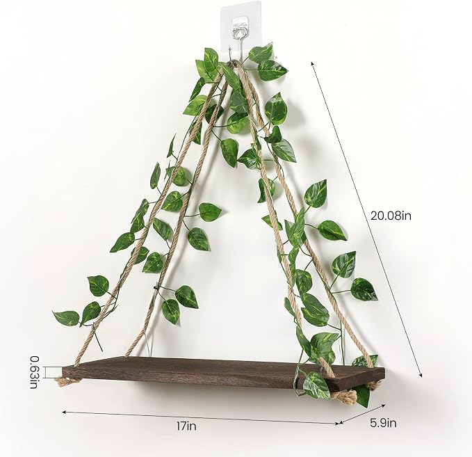 Floating Shelves for Wall,Hanging Shelves,Room Decor,Wall Decor,Boho Decor | Floating Shelves No Drill,Trinket Shelf,Cottage Core Wall Decor,2-Pack Shelf Set Includes Artificial Ivy & LED Lights