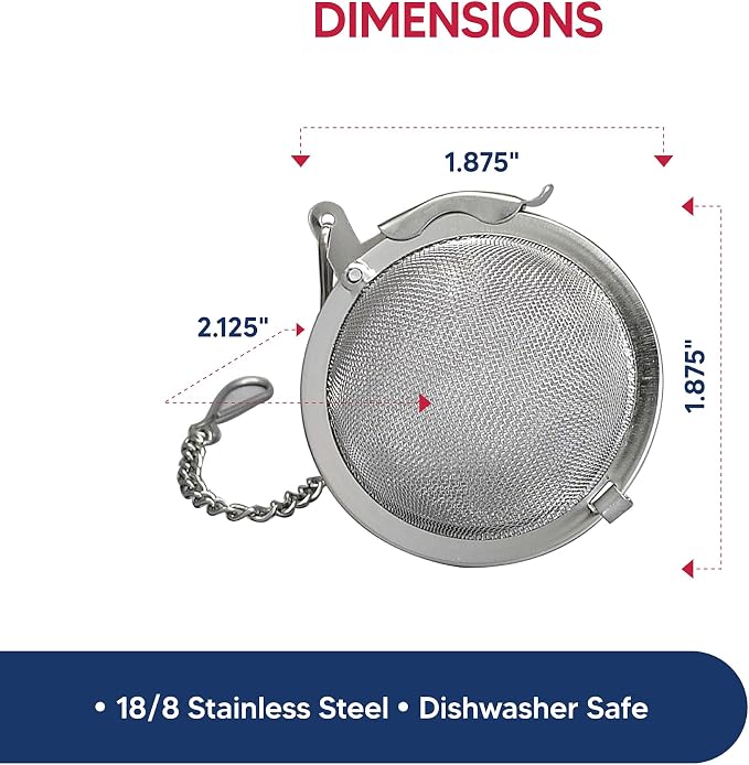HIC Kitchen Mesh Ball Tea Infuser, 18/8 Stainless Steel Mesh, For Loose Leaf Tea and Mulling Spices, 2-Inch (Pack of 2)