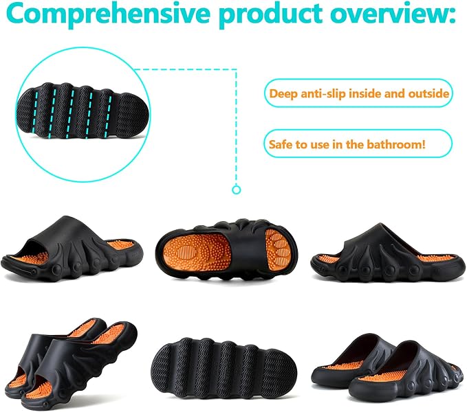 Plantar Fasciitis Relief Foot Massager for Plantar Fasciitis Shoes Women Acupressure Massage Slippers Reflexology Sandals Relaxation Gifts for Mom Dad Parents (Black Orange,women8.5-9/men 7.5-8)