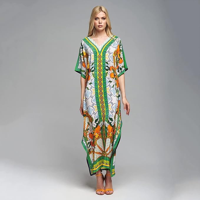 Venasha Womens Caftan Floral Print Kaftan Dress Short Sleeve Swimsuit Cover up Loungewear for Summer