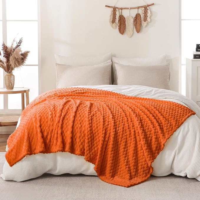 Bnuitland Orange Flannel Throw Twin Size Blanket (60X80 inches), 300 GSM Fleece Cozy Warm Soft Home Decor Lightweight Bed Blanket for Adults, Suitable for All Seasons.
