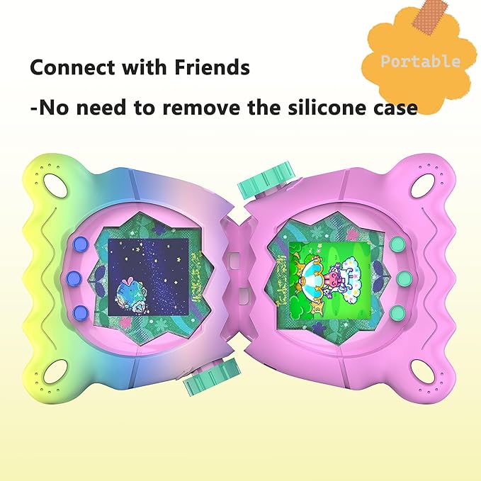 JCHPINE Hard Case and Silicone Cover for Tamagotchi Paradise Electronic Pet, Protective Cases for Tamagotchi Paradise with Screen Protector and Lanyard (Rainbow)