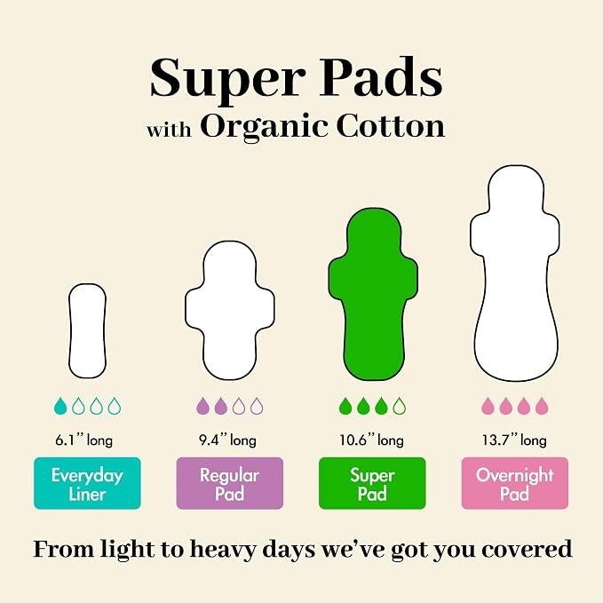 b.pure 100% Organic Cotton Super Absorbency Herbal Feminine Pads with Wings | Chemical Free | Lavender & Aloe Infused | Heavy Flow | 32-Count
