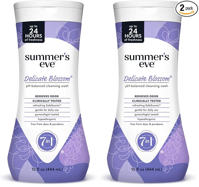 Summer's Eve Feminine Wash, Delicate Blossom, Daily pH-Balanced Body Wash for Women, Feminine Care to Remove Vaginal Odor, Gynecologist Tested, 15 Fl Oz (Pack of 2)