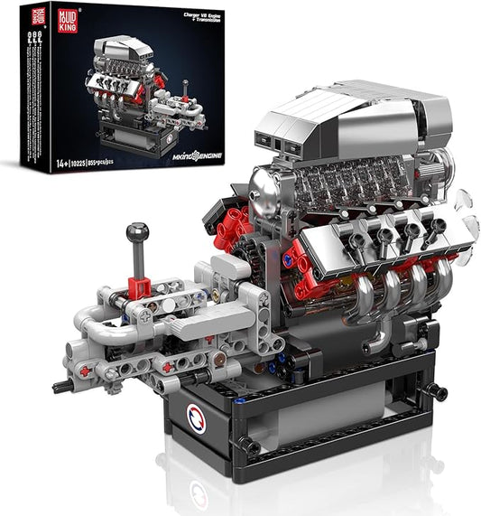 Mould King 10225 V8 Engine Model kit That Runs- Build Your Own STEM V8 Model Engine with Transmission, 8-Cylinder Car Engine kit Building Engineering Toys for Adults Collections (855+PCS)