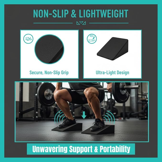 Non-Slip 2-Pack Squat Wedge Block for Men & Women, Heel Elevated Squat Wedges for Barbell & Goblet Squats, Weightlifting, Calf Raises, Ankle Mobility & Balance, High-Density Foam Slant Boards with Storage Bag