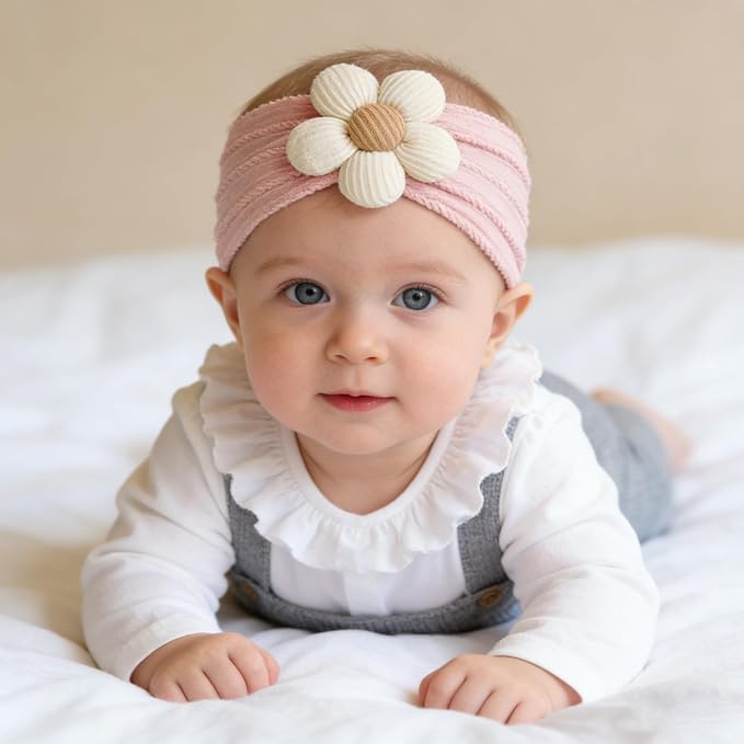 CÉLLOT Baby Flower Headbands Baby Girls Nylon Headbands Baby Essentials Stretchy Hairbands Handmade Hair Accessories for Newborn Infant Toddlers Kids (Pink,Khaki Gray,Dusty Pink)