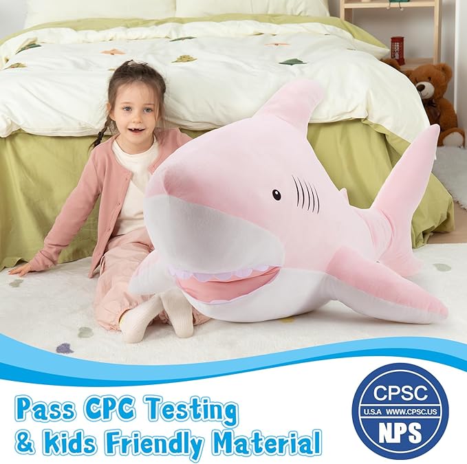 MaoGoLan Giant Shark Stuffed Animal, 51“ Large Stuffed Shark Plush Pillow for Kids Boys Girls Gift, Pink