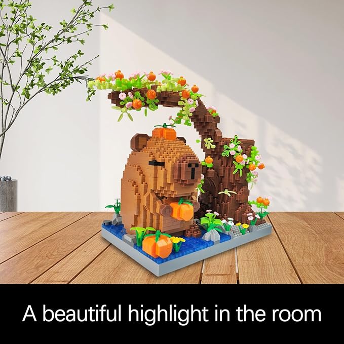 Capy-bara Pen Holder Building Blocks Set, Cute Pumpkin,Animals,Flowers,Tree Building Bonsai Kit Gifts Toy for Kids Age 8 9 10 11 12, Office Home Decoration, Gift for Boys Girls Adult(1890PCS)