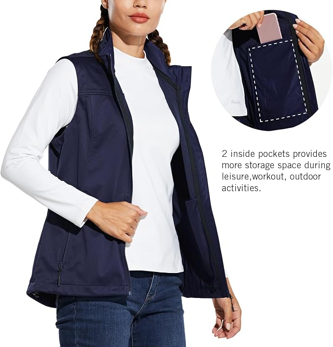 baleaf Women's Lightweight Running Vest Sleeveless Softshell Jacket | Windproof; Breathable; Water Resistant; 2 Zipper Pockets; Stand Collar; Great for Running, Hiking, Camping and Travelling