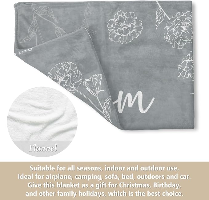 GiltGlimmer Mom Birthday Gifts, Mom Floral Blanket Grey, 60" x 50" | Gifts for Moms from Daughter Son, We Love You Present for Mother Mommy Christmas Mothers Day
