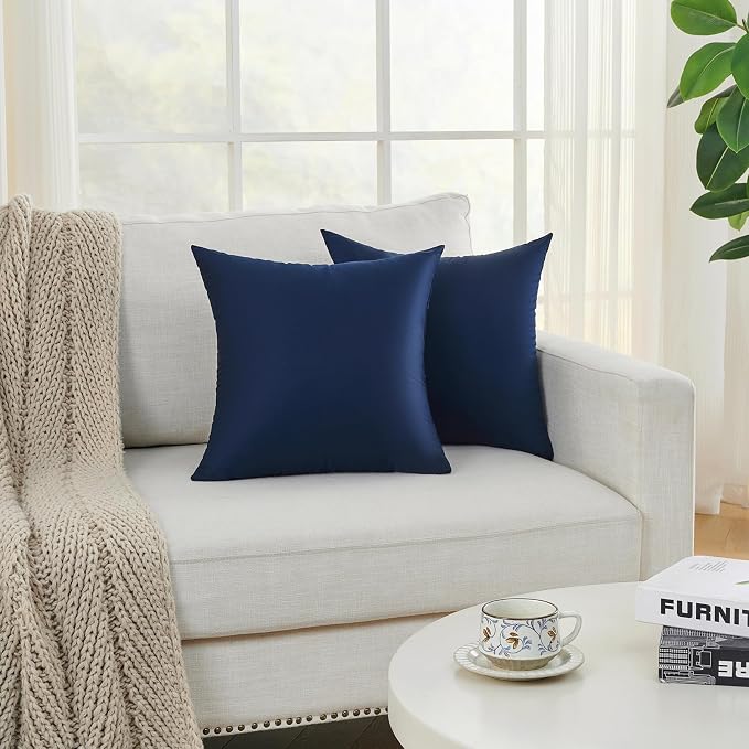Longhui bedding Navy Throw Pillow Inserts 20x20 Set of 2, 100% Cotton Cover with Polyester Fill, 2-in-1 Use as Stuffers or Standalone Decor for Couch, Bed, Living Room, Outdoor