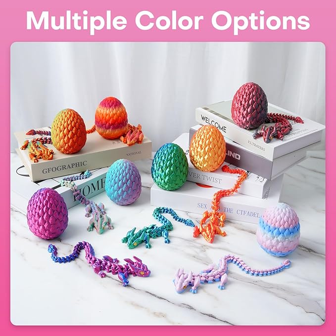 FYEFKJSA 3D Printed Dragon Eggs with Dragon Inside - 12Inch ,Articulated Fidget 3D Printed Animals, Interesting Decorative Gift, Easter Basket Essentials Stuffers (Cherry Blossom)