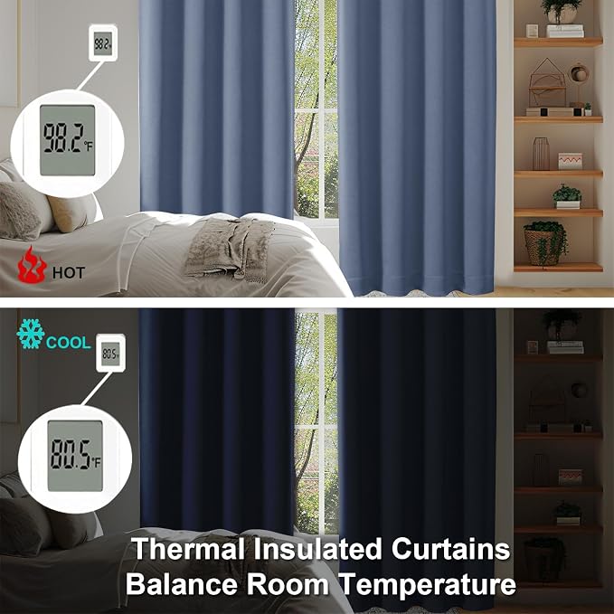 Simplebrand Ava Denim Blackout Curtains for Bedroom, 78 Inch Length, 2 Panels Set, Privacy Thermal Insulated Rod Pocket Window Curtains for Patio, French Door, W40 x L78 Inch