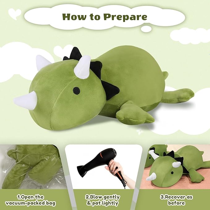 Weighted Dinosaur Stuffed Animals, Cute Weighted Dino Plush, Soft Stuffed Weighted Plushie Pillow Gifts for Girls Boys(23.6" 3.1Lbs)