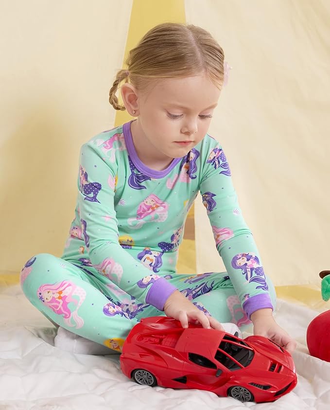 Bamboo Viscose Toddler Girls Kids Pajamas Unicorn Mermaid Pjs Long Sleeve Snug fit 12M-8Y 2pcs Soft Jammies