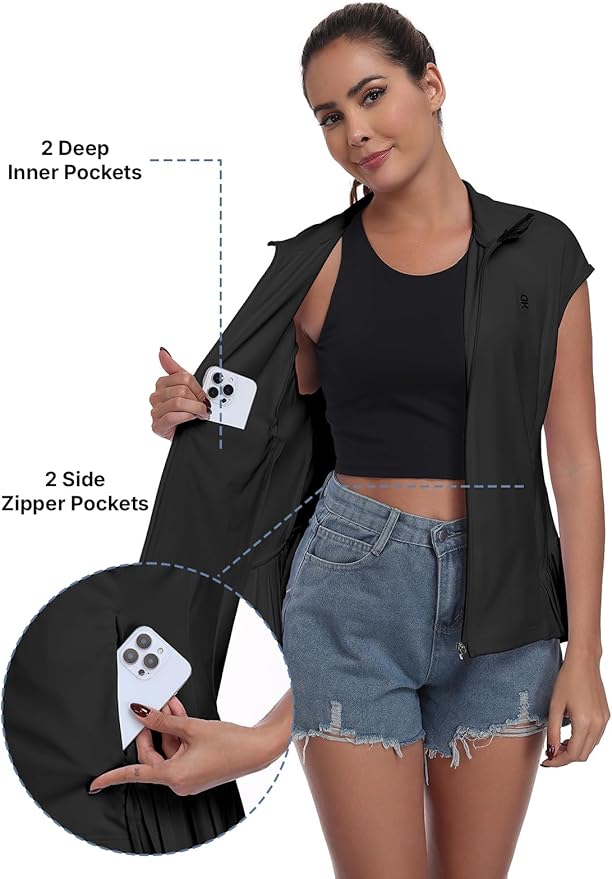 Little Donkey Andy Women's Golf Vest Outerwear | Pleated Hem Sleeveless Athletic Jacket for Running Yoga Tennis