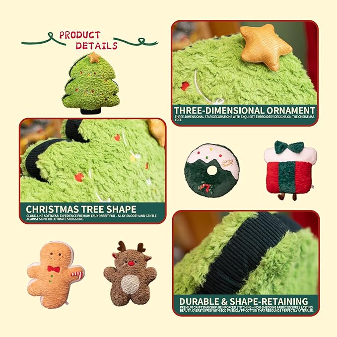 Christmas Plush Christmas Decorations Throw Pillow (16-18 Inch) - Super Soft Stuffed Animal Plush, Fluffy Holiday Decor, Couch Bed Pillow Gift (Christmas Tree)