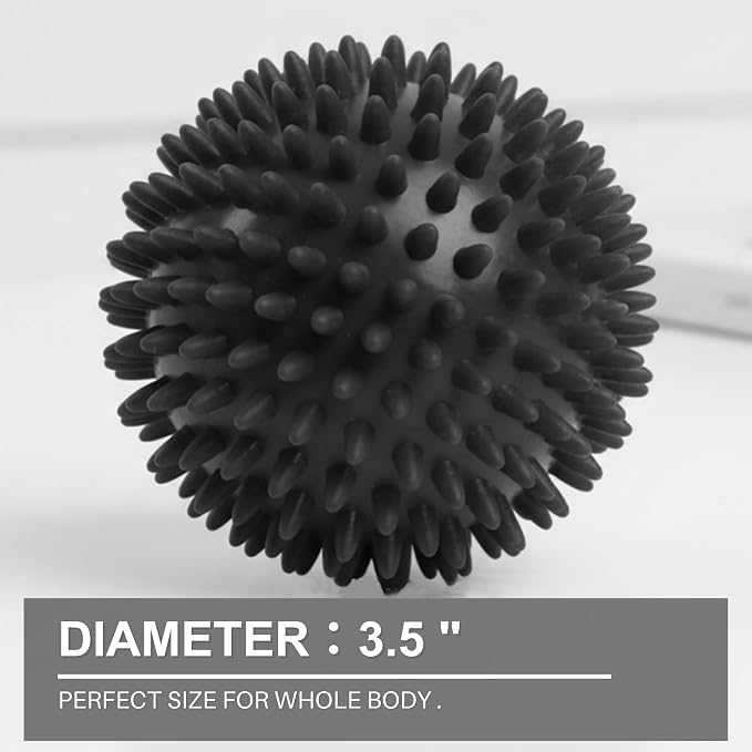 LEZER Spiky Massage Ball, Trigger Massage Point, Plantar Fasciitis, Deep Tissue Myofascial Release Tool, Foot Massager, Muscle Knot Relief, Physical Therapy, 3.5 in（Black）