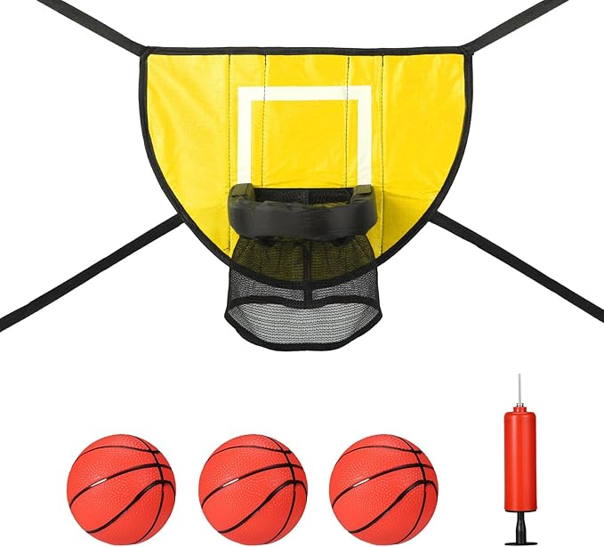 Trampoline Basketball Hoop Set, Trampoline Basketball Hoop Attachment Waterproof Basketball Goal for Trampoline Soft Basketball Game Accessories for All Ages Basketball Lovers