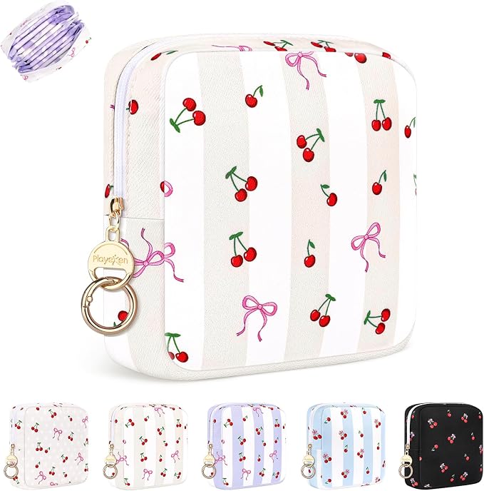 Period Bag for Teen Girls, Canvas Sanitary Napkin Storage Bag with Zipper, Portable Menstrual Pad Bag Tampon Holder for Purse