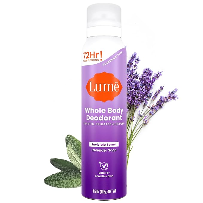 Lume Invisible Spray Deodorant For Women - Whole Body Deodorant Spray - 72 Hr Odor Control - Ozone Friendly, Natural Propellant - Aluminum & Baking Soda Free, Skin Loving - 3.6 ounce (Lavender Sage)