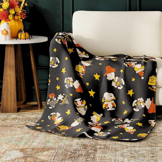 Peanuts Snoopy Cozy Throw 46 in x 60 in – Soft Cozy Plush for Couch, Bed & Travel, Halloween Snoopy & Charlie Brown Design (Officially Licensed Product) by Franco Collectibles