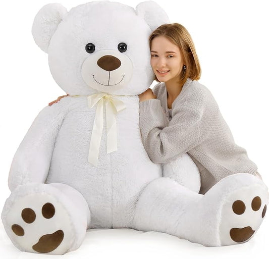 Tezituor Giant Teddy Bear 5ft, Large White Teddy Bear Plush Toy 59", Fluffy and Soft Teddy Bear Stuffed Animal for Girlfriend, Boyfriend, Birthday, Anniversary