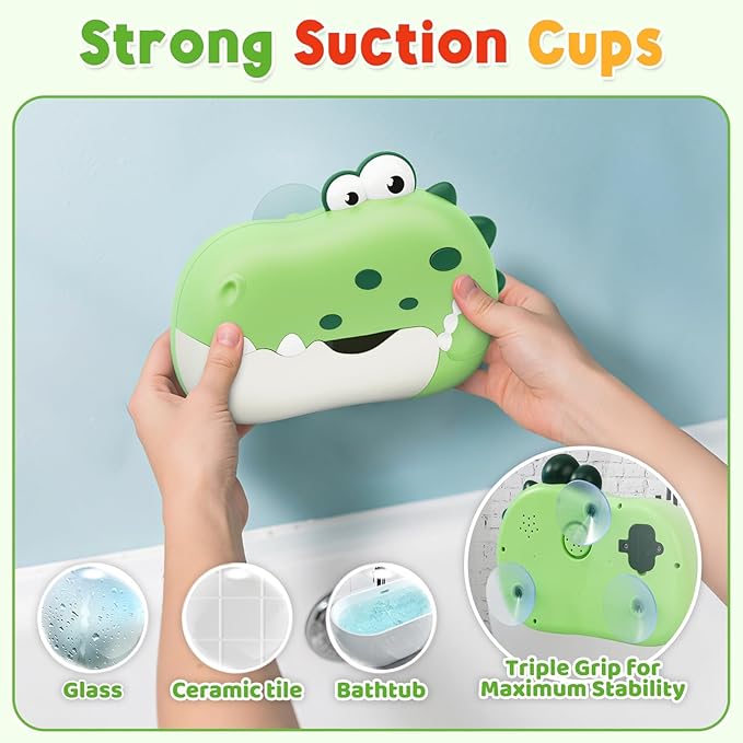 Baby Bath Toys, Rechargeable Dinosaur Bath Bubble Machine with Music, Bathtime Bathtub Toys for Toddlers Birthday Valentines Gifts, Bubble Maker Toys for Kids Ages 1-3 4-8 Baby Gifts(Green)