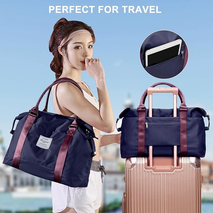 Travel Duffel Bag, Carry On Overnight Weekender Bags for Women | Travel Bag with Wet Pocket & Trolley Sleeve, For Spirit Airlines 18x14x8 Personal Item Bag
