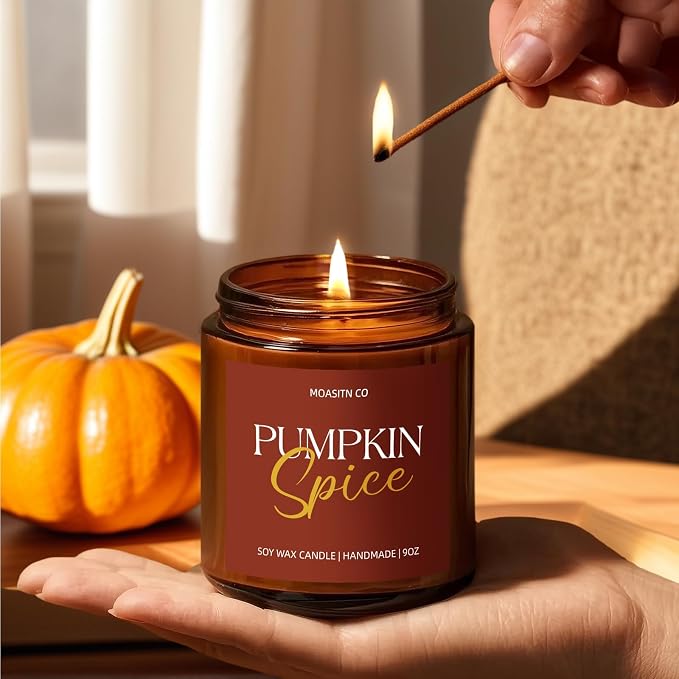 MOASITN Pumpkin Spice Fall Soy Candle for Home Scented| Natural Non Toxic Candles| Long Clean Burning Aromatheraphy Jar Candel for Autumn,Winter,Relaxing|9oz (9oz, Pumpkin Spice Scented)