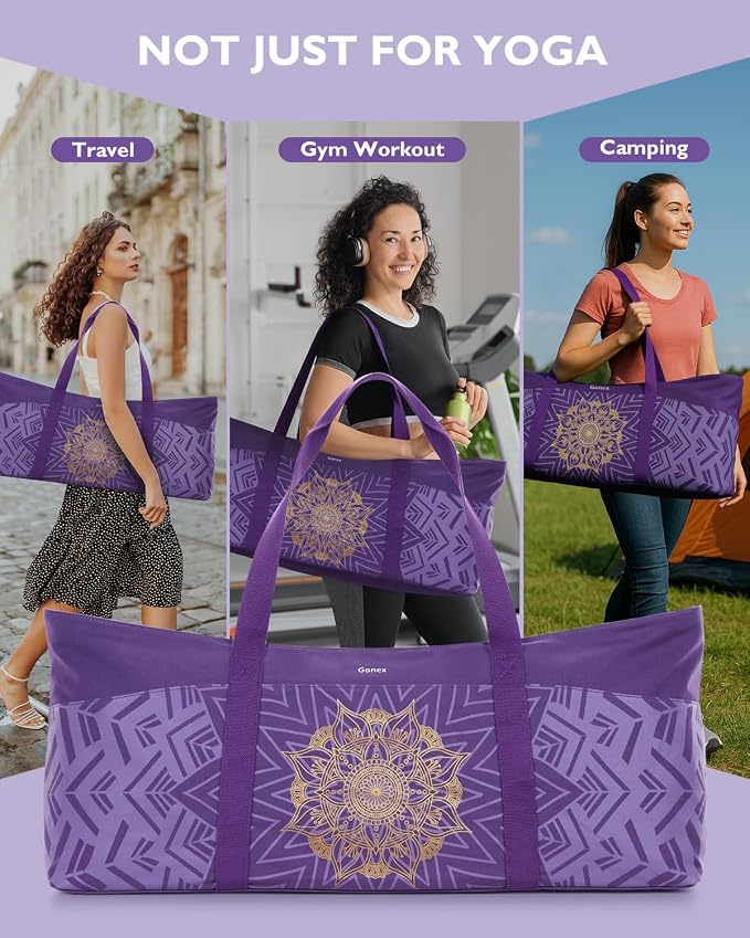 Gonex Yoga Mat Bag, Extra Canvas Gym Bag with Waterproof Pocket Metal Zipper, Fits Mat & Blocks, Stylish Yoga Mat Carrier for Women, Ideal for Yoga, Pilates, Workout, Travel