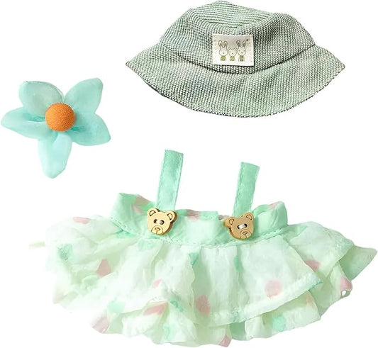 Designer Clothes for Dolls Accessories15cm /17cm Doll Clothing Set Replacement Pink Outfit 5Pcs Set (Green Skirt + hat)