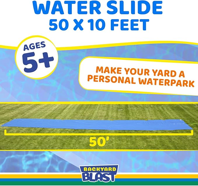 BACKYARD BLAST Giant Slip and Slide for Adults and Kids - Heavy Duty Large Slip n Slide Water Slide for Kids Backyard Outdoor Water Play Includes Inflatable Riders