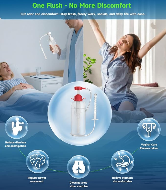 Douche for Women Enema Kit - Reusable Vaginal Cleansing Douche Bottle with 3 Nozzles (600ML), Anti-Backflow Design for Feminine Personal Care, Includes Enema Tube for Easy Use