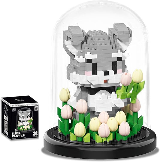 Artificial Flower Animal Building Set for Adults,Mini Dog Plant Bonsai Tree,Botanical Collection Gift for Kids,Office Home Decor Building Block,Birthday Gift for Girls Women(Tulip)