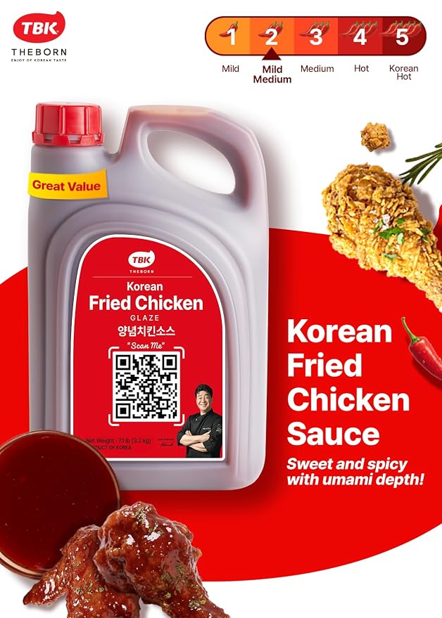 TBK THEBORN Korean Fried Chicken Glaze, Sweet & Spicy Sauce 3.2kg | Ready-to-use glaze with a bold Korean-style sweet and spicy flavor for fried chicken, wings and tenders